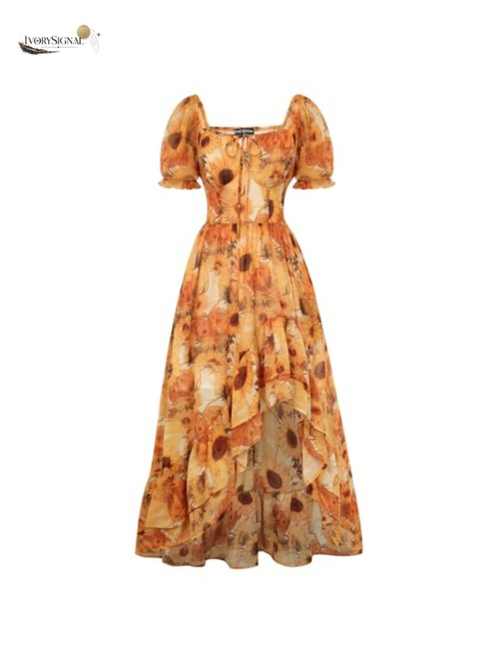 Floral Corset Chiffon Sundress Puff Sleeve Wedding Guest Maxi